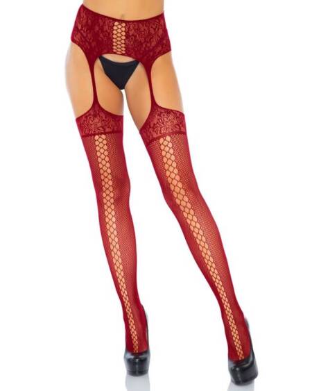 LEG AVENUE - BURGUNDERFARBENE SPITZENSTRÜMPFE MIT STRUMPFBAND EINHEITSGRÖSSE
