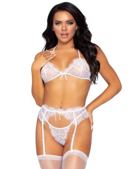 LEG AVENUE - DREITEILIGES SET BH, STRUMPFGÜRTEL UND G-STRING