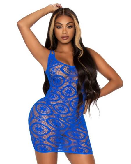 LEG AVENUE - DAISY CROCHET MINIKLEID - BLAU