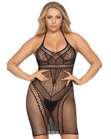 LEG AVENUE - MULTI NET MINIKLEID EINE GRÖSSE - SCHWARZ