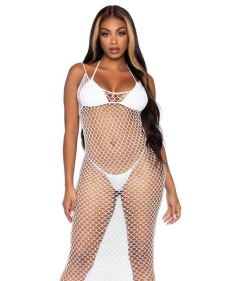 LEG AVENUE - WOVEN TWIST NET MAXI-KLEID, EINE GRÖSSE, WEISS