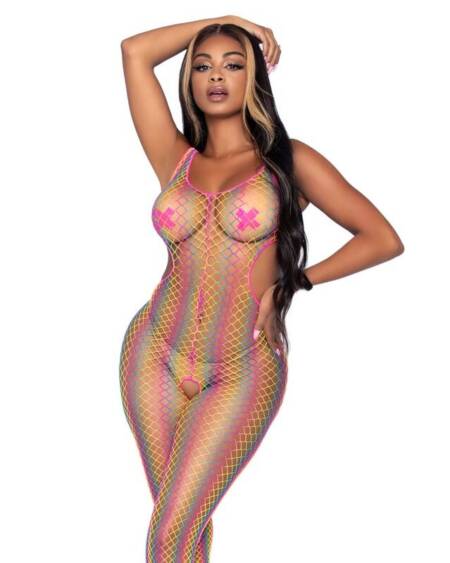LEG AVENUE - RAINBOW NET BODYSTOCKING, EINE GRÖSSE