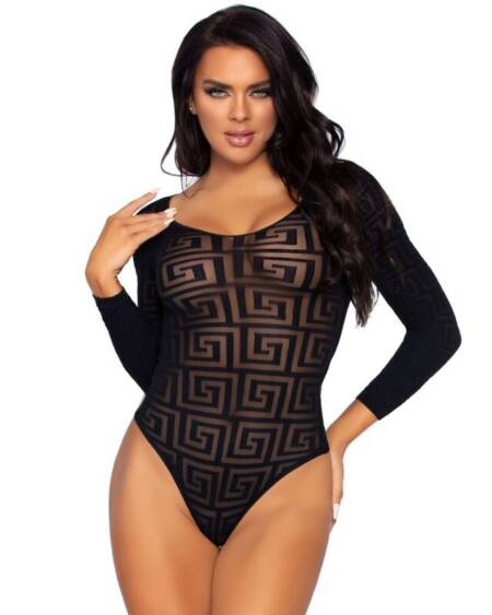 LEG AVENUE - MOSAIC SNAP CROTH BODYSUIT, EINE GRÖSSE