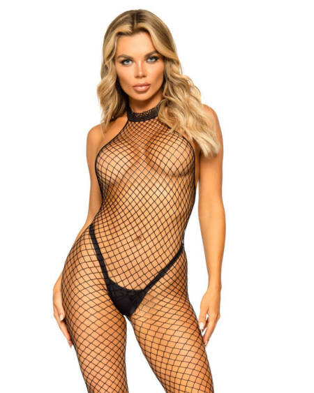 LEG AVENUE - LE FRIVOLE BODYSTOCKING - RACER-HALS, EINE GRÖSSE - SCHWARZ