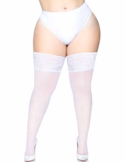 LEG AVENUE - PLUS SIZE STAY UP DURCHSICHTIGES WEISS
