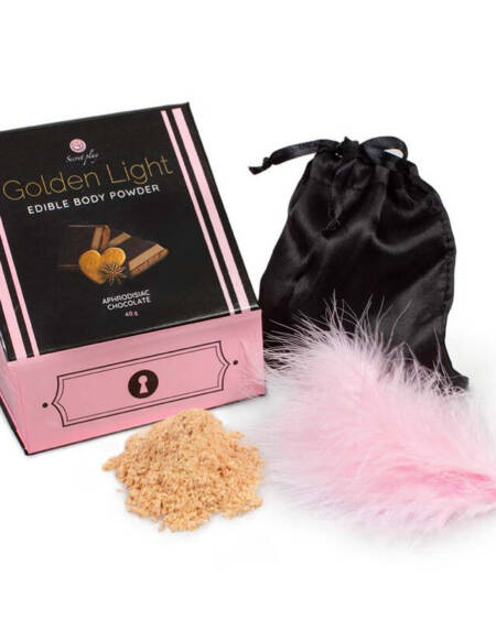 SECRETPLAY - GOLDEN LIGHT KIT APHRODISIAKUM, ESSBARES SCHOKOLADENPULVER & FEDER