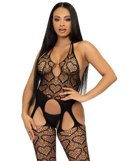 LEG AVENUE - BODYSTOCKING DE RED CON TIRANTES TALLA ÚNICA - NEGRO