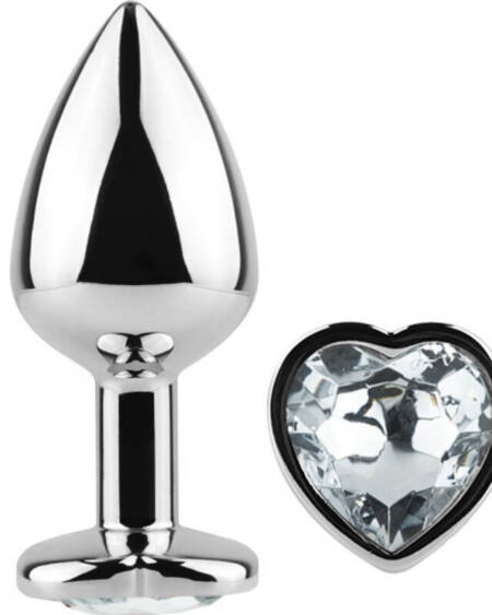 SECRETPLAY - BUTT PLUG AUS METALL, KLARES KRISTALLHERZ, KLEINE GRÖSSE 7 CM