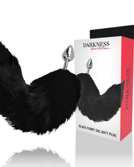 DARKNESS - SILBERNER ANALPLUG 8 CM MIT SCHWARZEM SCHWANZ