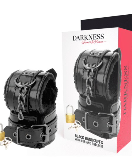 DARKNESS - SCHWARZE, VERSTELLBARE LEDERHANDSCHELLEN MIT VORHNGESCHLOSS