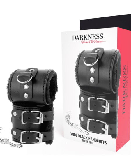 DARKNESS - SCHWARZE, VERSTELLBARE LEDERHANDSCHELLEN MIT FUTTER