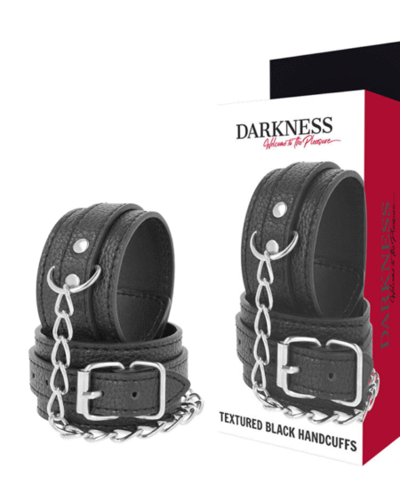 DARKNESS - HANDSCHELLEN AUS SCHWARZEM STRUKTURIERTEM LEDER