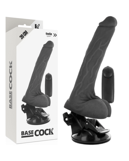 BASECOCK - REALISTISCHER VIBRATOR MIT FERNBEDIENUNG SCHWARZ MIT HODEN 20 CM -O- 4 CM