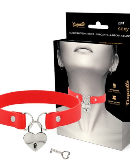 COQUETTE CHIC DESIRE - ROTE HALSKETTE AUS VEGANEM LEDER MIT HERZ-ACCESSOIRE MIT SCHLÜSSEL