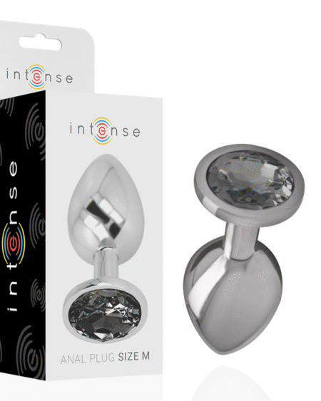 INTENSE - ANALPLUG AUS ALUMINIUMMETALL MIT SCHWARZEM GLAS, GRÖSSE M