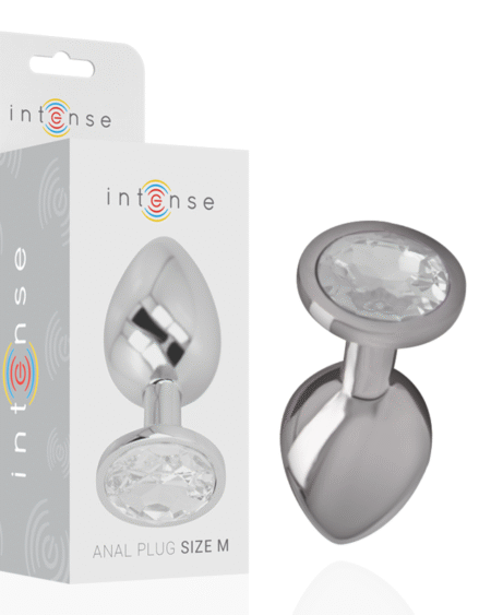 INTENSE - ALUMINIUM-METALL-ANALSPLUG MIT SILBERNEM KRISTALL, GRÖSSE M