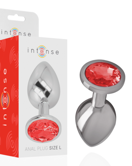 INTENSE - ANALPLUG AUS ALUMINIUMMETALL MIT ROTEM KRISTALL, GRÖSSE L