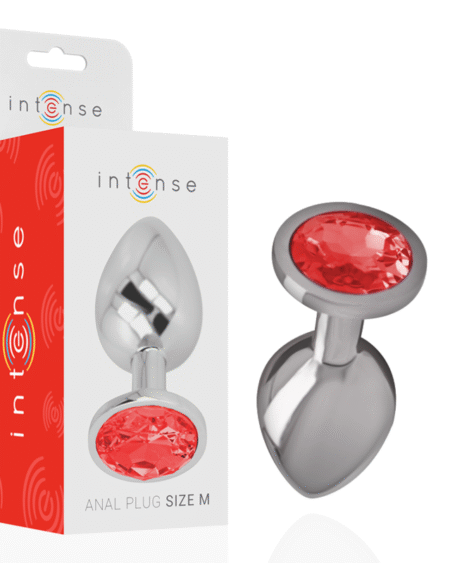 INTENSE - METALL-ANALSTECKER MIT ROTEN KRISTALL GRÖSSE M