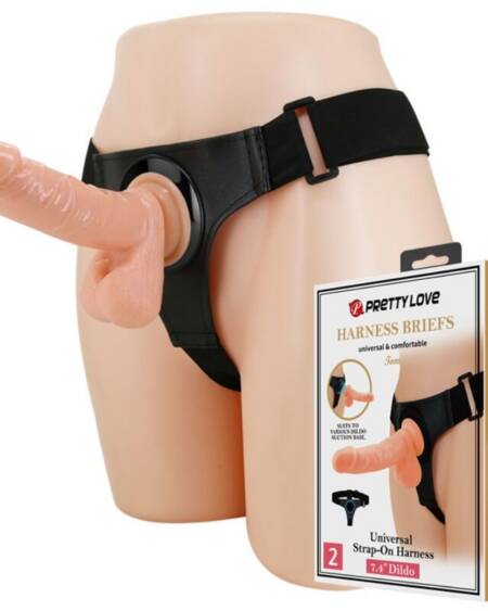 PRETTY LOVE - HARNESS-HOSE UNIVERSAL-HARNESS MIT DILDO TOM 20 CM NATUR