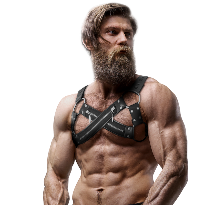 FETISH SUBMISSIVE ATTITUDE - VERSTELLBARER NEOPREN-BRUSTGURT MIT CROSS-OVER-BULLDOG-REISSVERSCHLUSS FÜR MNNER – Bild 4