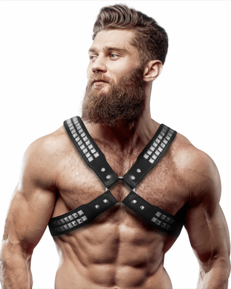 FETISH SUBMISSIVE ATTITUDE - HERREN-HALSBAND AUS ÖKOLEDER MIT GEKREUZTER BRUST UND NIETEN