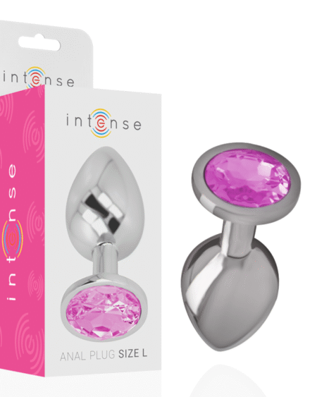 INTENSE - ANALPLUG AUS ALUMINIUMMETALL MIT ROSA KRISTALL, GRÖSSE L