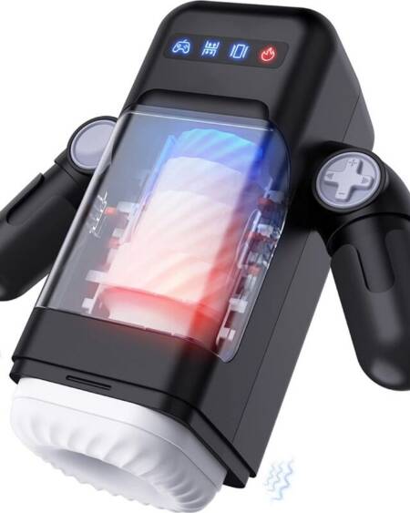 GAME CUP - STOßENDER VIBRATIONS-MASTURBATOR MIT HEIZFUNKTION UND MOBILER UNTERSTÜTZUNG - SCHWARZ