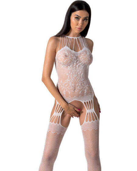 PASSION - BS095 WEISSER BODYSTOCKING, EINE GRÖSSE