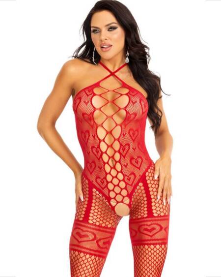 LEG AVENUE - BODYSTOCKING HALSHALTER ROTE HERZEN ROT