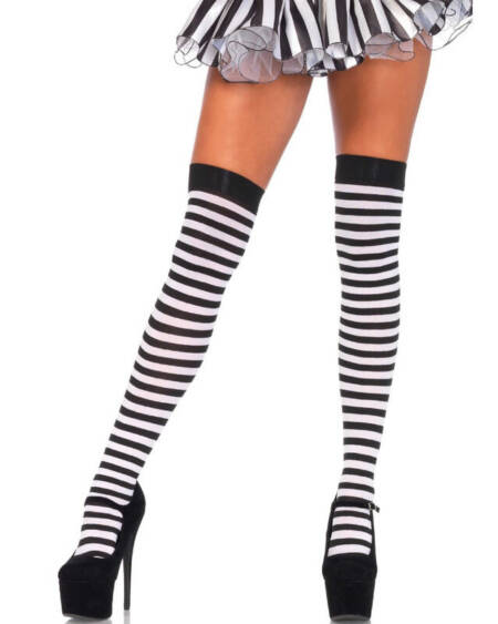 LEG AVENUE - SCHWARZ/WEIß GESTREIFTE HOHE SOCKEN