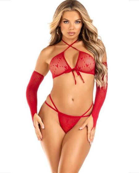 LEG AVENUE - SET 3-TEILIG: OBERTEIL + TANGA + RMEL