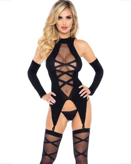 LEG AVENUE - SET 3-TEILIG KÖRPER + STRÜMPFE + RMEL