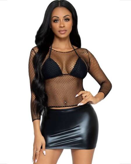 LEG AVENUE - NETZ LANGARM T-SHIRT SCHWARZ