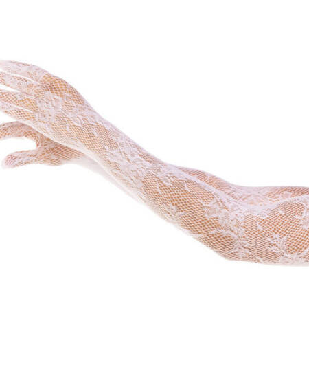 LEG AVENUE - HANDSCHUHE MIT ROTEN BLUMEN, WEISS