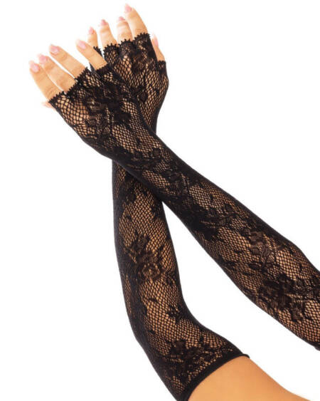 LEG AVENUE - FLORAL NETWORK FINGERLOSE HANDSCHUHE SCHWARZ