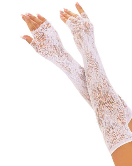 LEG AVENUE - FLORAL NETWORK FINGERLOSE HANDSCHUHE WEISS