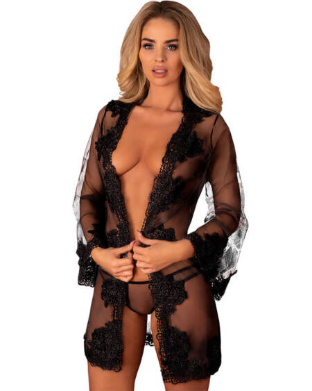 LIVCO CORSETTI FASHION - HERINA LC XG056 MORGENMANTEL + PANTY SCHWARZ EINE GRÖSSE