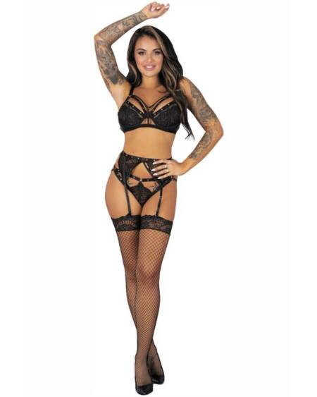LIVCO CORSETTI FASHION - POJZON LC 90670 BH + STRUMPFGÜRTEL + STRÜMPFE + HÖSCHE SCHWARZ L/XL