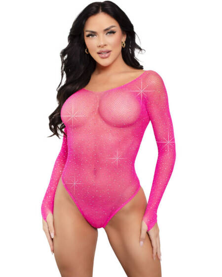 LEG AVENUE - LANGÄRMELIGER BODYSUIT MIT KRISTALLMUSTER IN PINK