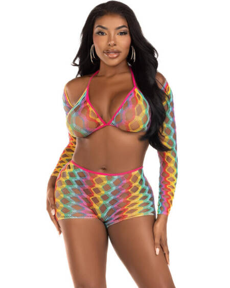 LEG AVENUE - DREITEILIGES SET MEHRFARBIG