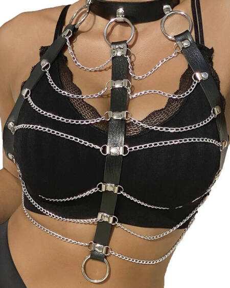 SUBBLIME - BRUSTHARNESS LEDERKETTEN SCHWARZ EINHEITSGRÖSSE