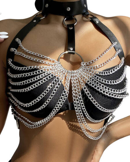 SUBBLIME - BRUSTHARNESS MIT GROSSEN RINGKETTEN EINE GRÖSSE