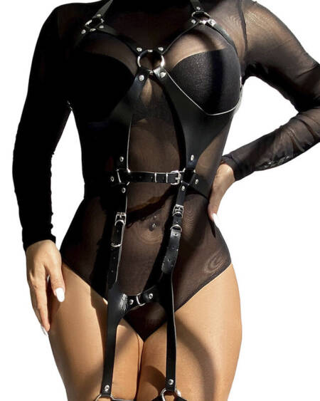 SUBBLIME - GANZKÖRPERHARNESS MIT LEDERSCHNALLEN SCHWARZ EINE GRÖSSE