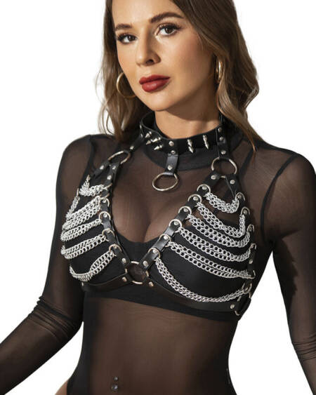 SUBBLIME - HARNESS-BH UND HALSKETTE MIT KETTEN EINE GRÖSSE