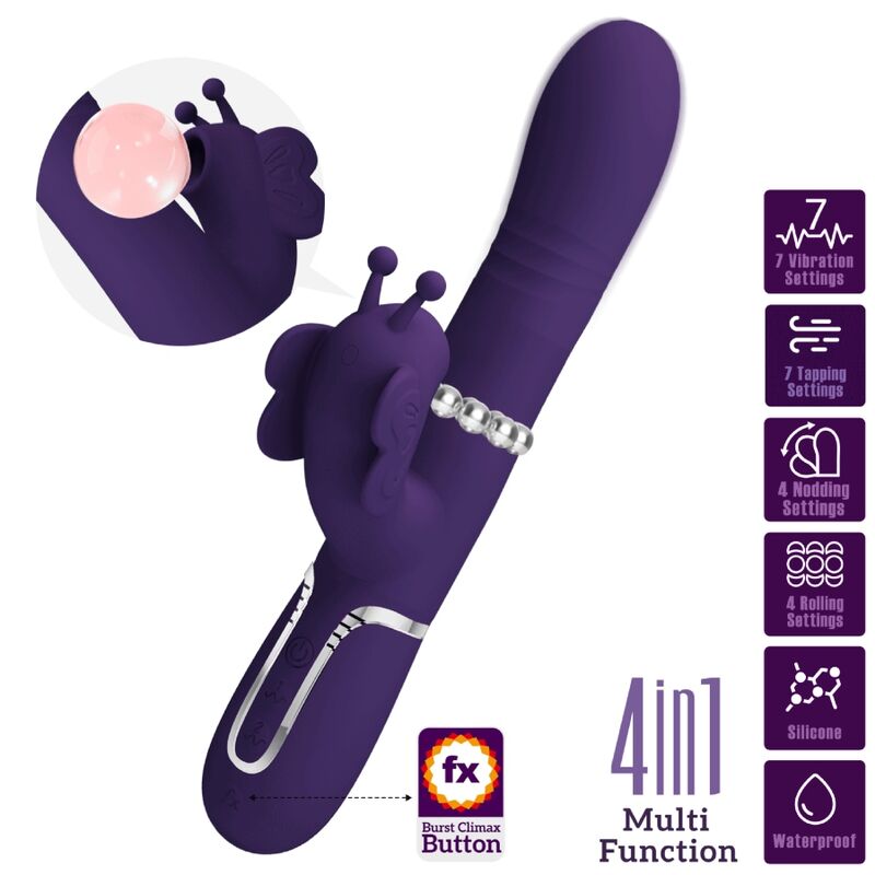 PRETTY LOVE - MULTIFUNKTIONS-KANINCHENVIBRATOR 4 IN 1 SCHMETTERLING LILA – Bild 10