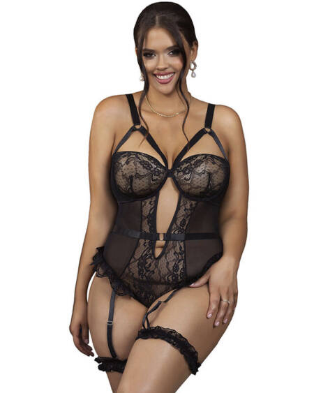 SUBBLIME - TEDDY MIT STRUMPFBAND MIT SPITZENDETAIL UND STREIFEN SCHWARZ L/XL