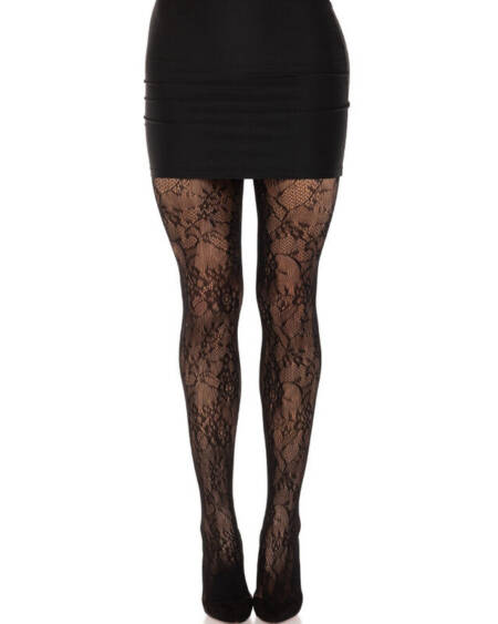 LEG AVENUE - SCHWARZE STRÜMPFE MIT BLUMENSPITZE