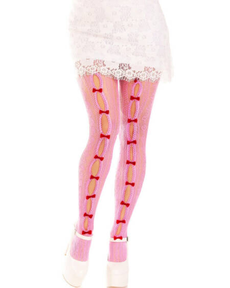 LEG AVENUE - STRÜMPFE MIT ÖFFNUNGEN HERZ & SCHLEIFEN ROSA