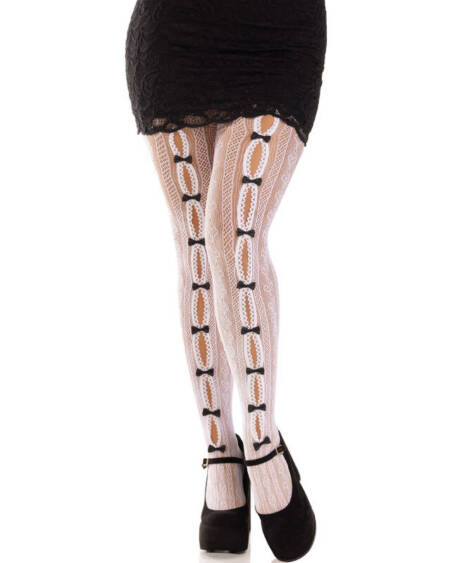 LEG AVENUE - STRÜMPFE MIT ÖFFNUNGEN HERZ & SCHLEIFEN WEISS