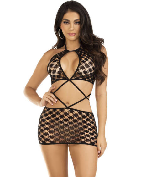 LEG AVENUE - MINIKLEID MIT ÖFFNUNGEN SCHWARZ EINHEITSGRÖSSE